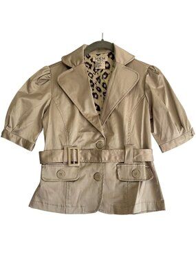Vintage Y2K MKM Designs Belted Short Puff Sleeve Blazer Jacket Beige S
